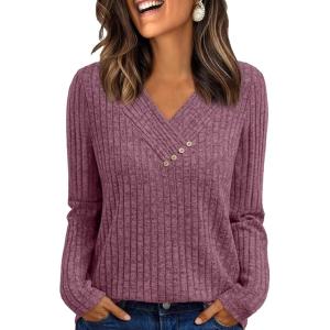 imageAUTOMET Womens Long Sleeve Shirt Fall Fashion 2025 V Neck Sweater Tunic Tops Dressy Casual Work Blouse Trendy Winter ClothingBurgundy