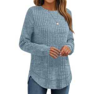 imageAUTOMET Womens Long Sleeve Shirts Fall Tops Tunic Fashion Outfits 2025 Dressy Casual Loose Fit Sweater Clothes Curved HemBlue