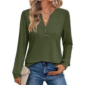 imageAUTOMET Womens Tops Long Sleeve Shirts Fall Fashion Clothes Henley Dressy Casual Blouses Trendy 2025Green