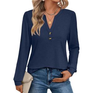 imageAUTOMET Womens Tops Long Sleeve Shirts Fall Fashion Clothes Henley Dressy Casual Blouses Trendy 2025Navy