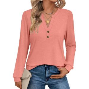 imageAUTOMET Womens Tops Long Sleeve Shirts Fall Fashion Clothes Henley Dressy Casual Blouses Trendy 2025Pink