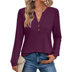 imageAUTOMET Womens Tops Long Sleeve Shirts Fall Fashion Clothes Henley Dressy Casual Blouses Trendy 2025Purple