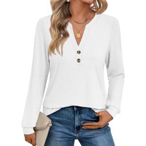 imageAUTOMET Womens Tops Long Sleeve Shirts Fall Fashion Clothes Henley Dressy Casual Blouses Trendy 2025White