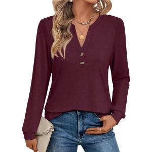 imageAUTOMET Womens Tops Long Sleeve Shirts Fall Fashion Clothes Henley Dressy Casual Blouses Trendy 2025Winered