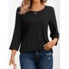 imageAUTOMET 34 Length Sleeve Womens Tops Casual Top Pleated Tunic Loose Fit Shirts Women Blouses Fall Outfits 2025Black