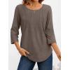 imageAUTOMET 34 Length Sleeve Womens Tops Casual Top Pleated Tunic Loose Fit Shirts Women Blouses Fall Outfits 2025Coffeegrey