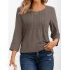 imageAUTOMET 34 Length Sleeve Womens Tops Casual Top Pleated Tunic Loose Fit Shirts Women Blouses Fall Outfits 2025Coffeegrey