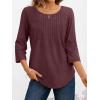 imageAUTOMET 34 Length Sleeve Womens Tops Casual Top Pleated Tunic Loose Fit Shirts Women Blouses Fall Outfits 2025Winered