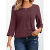 imageAUTOMET 34 Length Sleeve Womens Tops Casual Top Pleated Tunic Loose Fit Shirts Women Blouses Fall Outfits 2025Winered