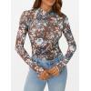 imageAUTOMET Lace Long Sleeve Floral Mesh Mockneck Going Out Tops for Women Fall Fashion Outfits 2025Floralbrown