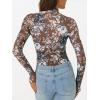 imageAUTOMET Lace Long Sleeve Floral Mesh Mockneck Going Out Tops for Women Fall Fashion Outfits 2025Floralbrown