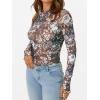 imageAUTOMET Lace Long Sleeve Floral Mesh Mockneck Going Out Tops for Women Fall Fashion Outfits 2025Floralbrown
