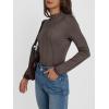 imageAUTOMET Pleated Long Sleeve Shirts Womens Lettuce Trim Mock Neck Blouses Casual Slim Fit TopsCoffee Grey