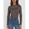 imageAUTOMET Pleated Long Sleeve Shirts Womens Lettuce Trim Mock Neck Blouses Casual Slim Fit TopsCoffee Grey