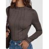 imageAUTOMET Pleated Long Sleeve Shirts Womens Lettuce Trim Mock Neck Blouses Casual Slim Fit TopsCoffee Grey