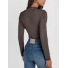 imageAUTOMET Pleated Long Sleeve Shirts Womens Lettuce Trim Mock Neck Blouses Casual Slim Fit TopsCoffee Grey