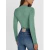imageAUTOMET Pleated Long Sleeve Shirts Womens Lettuce Trim Mock Neck Blouses Casual Slim Fit TopsGreen