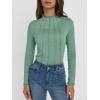 imageAUTOMET Pleated Long Sleeve Shirts Womens Lettuce Trim Mock Neck Blouses Casual Slim Fit TopsGreen