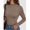 imageAUTOMET Pleated Long Sleeve Shirts Womens Lettuce Trim Mock Neck Blouses Casual Slim Fit TopsKhaki