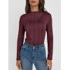 imageAUTOMET Pleated Long Sleeve Shirts Womens Lettuce Trim Mock Neck Blouses Casual Slim Fit TopsWine Red