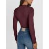imageAUTOMET Pleated Long Sleeve Shirts Womens Lettuce Trim Mock Neck Blouses Casual Slim Fit TopsWine Red