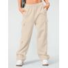 imageAUTOMET Womens Cargo Sweatpants Wide Leg Fleece Lined Y2k Pants Fall Winter Baggy Joggers with PocketsApricot