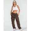 imageAUTOMET Womens Cargo Sweatpants Wide Leg Fleece Lined Y2k Pants Fall Winter Baggy Joggers with PocketsCoffee
