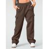 imageAUTOMET Womens Cargo Sweatpants Wide Leg Fleece Lined Y2k Pants Fall Winter Baggy Joggers with PocketsCoffee