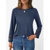 imageAUTOMET Womens Long Sleeve Fall Fashion Tops Ladies Casual Crewneck Loose Fit Outfits Lightweight Shirts Eyelet Tee 2025Darkblue