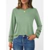 imageAUTOMET Womens Long Sleeve Fall Fashion Tops Ladies Casual Crewneck Loose Fit Outfits Lightweight Shirts Eyelet Tee 2025Lightgreen