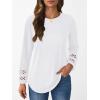 imageAUTOMET Womens Long Sleeve Fall Fashion Tops Ladies Casual Crewneck Loose Fit Outfits Lightweight Shirts Eyelet Tee 2025White