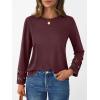 imageAUTOMET Womens Long Sleeve Fall Fashion Tops Ladies Casual Crewneck Loose Fit Outfits Lightweight Shirts Eyelet Tee 2025Winered