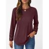imageAUTOMET Womens Long Sleeve Fall Fashion Tops Ladies Casual Crewneck Loose Fit Outfits Lightweight Shirts Eyelet Tee 2025Winered