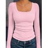 imageAUTOMET Womens Long Sleeve Shirts Square Neck Tops Ribbed Knit Basic Teen Girls Crop Tops Fall Outfits Fashion Clothes 2025Pink
