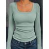 imageAUTOMET Womens Long Sleeve Shirts Square Neck Tops Ribbed Knit Basic Teen Girls Crop Tops Fall Outfits Fashion Clothes 2025Sagegreen