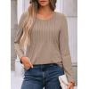 imageAUTOMET Womens Long Sleeve Tops Business Casual Crewneck Pleated Shirts Fall Fashion 2025 Blouses Trendy Basic Loose OutfitsKhaki