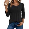 imageAUTOMET 34 Length Sleeve Womens Tops Casual Top Pleated Tunic Loose Fit Shirts Women Blouses Fall Outfits 2025Black