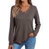 imageAUTOMET Long Sleeve Shirts for Women 2025 Fall Fashion Lace V Neck Loose Fit Casual Tops Trendy T Shirts Outfits ClothesCoffee Grey