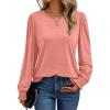 imageAUTOMET Long Sleeve Shirts for Women Business Casual Tops Dressy Blouses with Smocked CuffsCoral