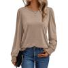 imageAUTOMET Long Sleeve Shirts for Women Business Casual Tops Dressy Blouses with Smocked CuffsKhaki
