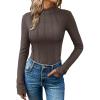 imageAUTOMET Pleated Long Sleeve Shirts Womens Lettuce Trim Mock Neck Blouses Casual Slim Fit TopsCoffee Grey