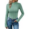imageAUTOMET Pleated Long Sleeve Shirts Womens Lettuce Trim Mock Neck Blouses Casual Slim Fit TopsGreen
