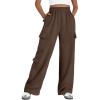 imageAUTOMET Womens Cargo Sweatpants Wide Leg Fleece Lined Y2k Pants Fall Winter Baggy Joggers with PocketsCoffee