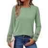 imageAUTOMET Womens Long Sleeve Fall Fashion Tops Ladies Casual Crewneck Loose Fit Outfits Lightweight Shirts Eyelet Tee 2025Lightgreen