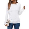 imageAUTOMET Womens Long Sleeve Shirts Business Casual Tops Ruched Fall Trendy Tshirt 2025White