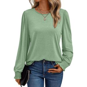 imageAUTOMET Long Sleeve Shirts for Women Business Casual Tops Dressy Blouses with Smocked CuffsLight Green