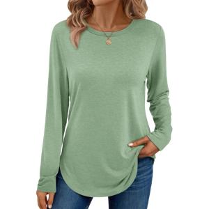 imageAUTOMET Long Sleeve Shirts for Women Casual Tops Loose Tunic Fashion 2025 Fall Crewneck Basic TeeGreen
