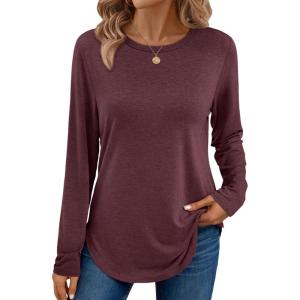 imageAUTOMET Long Sleeve Shirts for Women Casual Tops Loose Tunic Fashion 2025 Fall Crewneck Basic TeeWinered