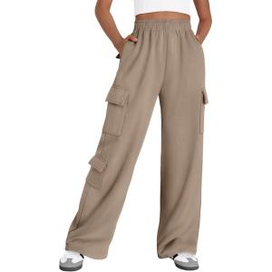 imageAUTOMET Womens Cargo Sweatpants Wide Leg Fleece Lined Y2k Pants Fall Winter Baggy Joggers with PocketsCoffeegrey