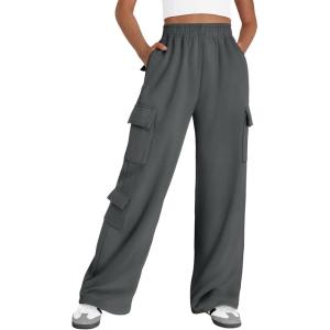 imageAUTOMET Womens Cargo Sweatpants Wide Leg Fleece Lined Y2k Pants Fall Winter Baggy Joggers with PocketsDarkgrey